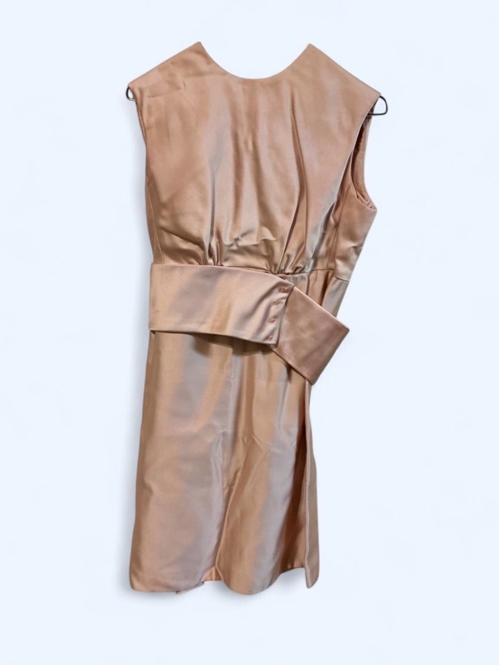 Satin Belted Sleeveless Dress in Beige